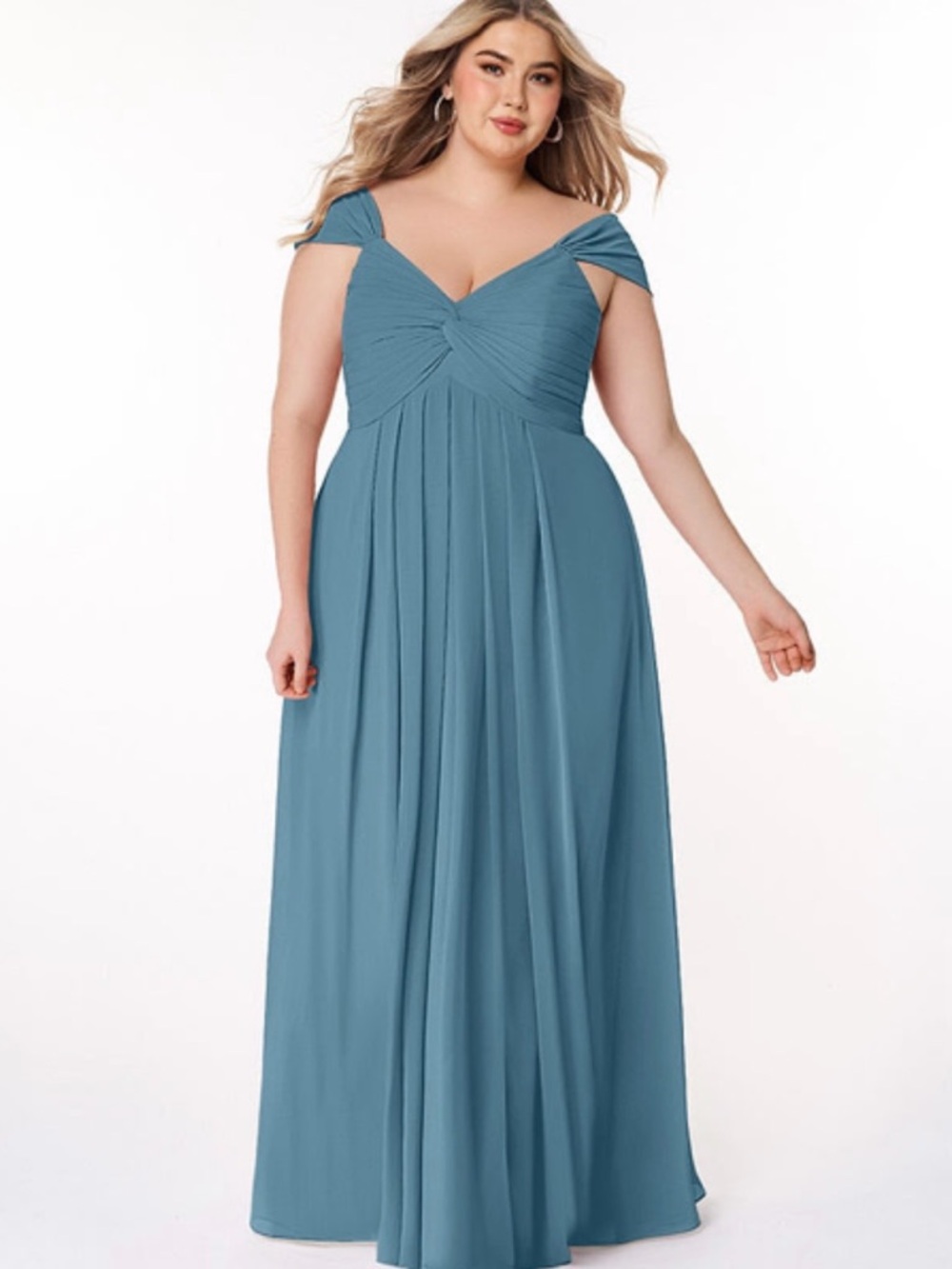 Azazie Kaitlynn Bermuda Blue Ruched Chiffon Convertible Dress - size 18